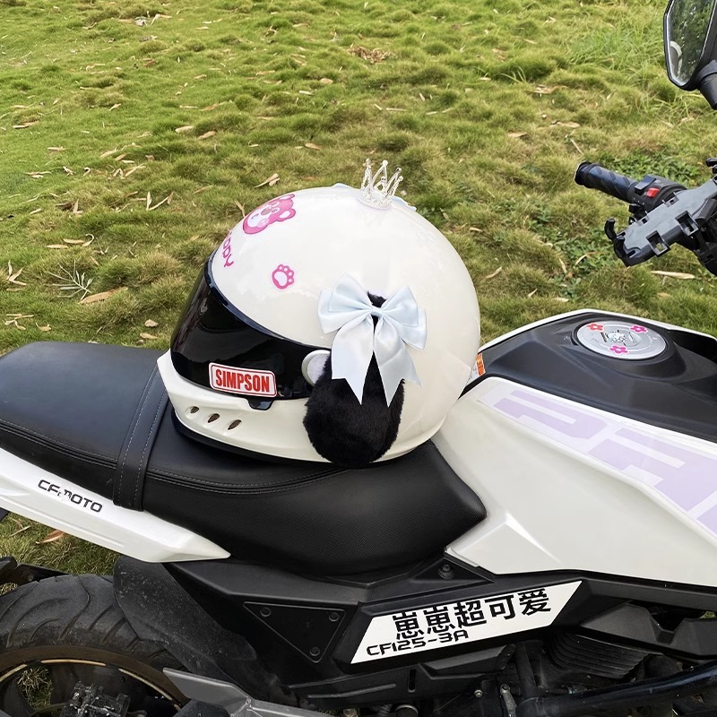 Cute Helmet Decoration Pink Bow Black Big Ear Dog Motorcycle Universal