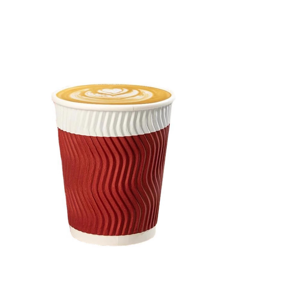 Taza de agua desechable, taza de papel desechable doméstica, taza de café ondulado grande con tapa, taza de bebida caliente a prueba de quemaduras