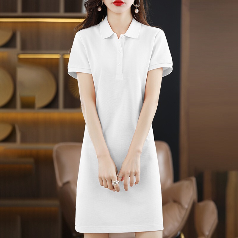 Summer New Polo Collar Dress Women's Preppy Style Mid-Length Short-Sleeved A-Line Skirt Casual Slimming Look Knitted Skirt Summer New Polo Collar Dress Women's Preppy Style Mid-Length Short-Sleeved A-Line Skirt Casual Slimming Look Knitted Skirt