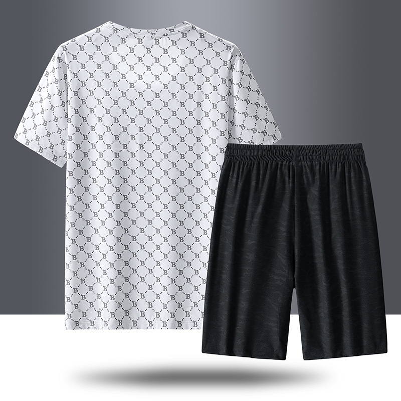 Casual de verano traje deportivo hombre hielo rápido secado mangas cortas camiseta pantalones cortos dos piezas juego de pantalones cortos deportivos fábrica al por mayor