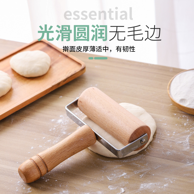 En stock rolling pin artefacto de cuero rodillo de una sola mano de madera maciza rodillo de ahorro de mano de obra al vapor bollo relleno dumpling piel image 5