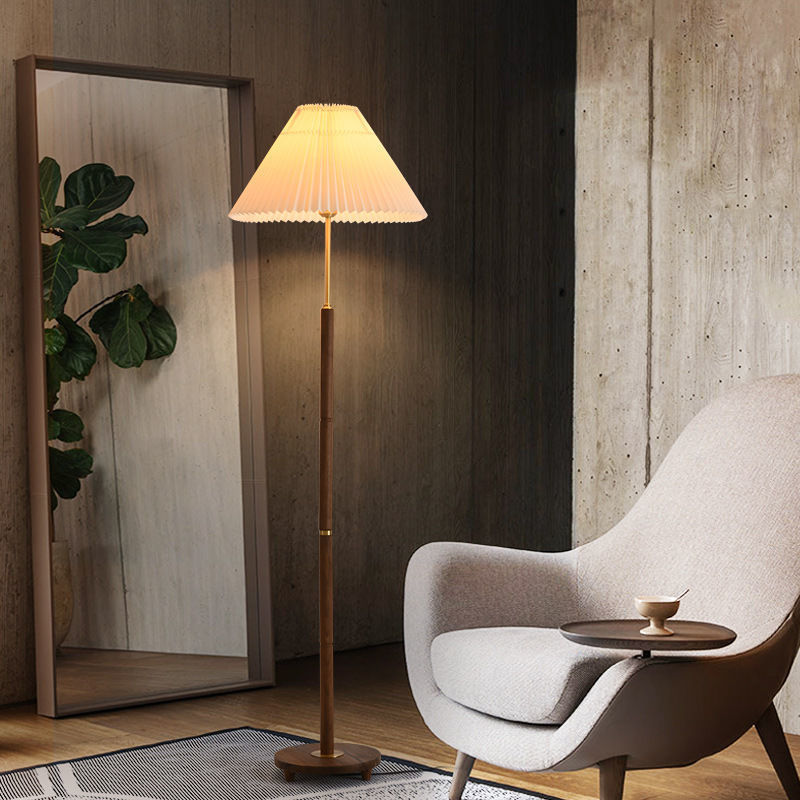 Living Room Floor Lamp Vintage Pleated Vintage Copper Floor Lamp Study Ins Decorative Walnut Internet Celebrity Floor Lamp