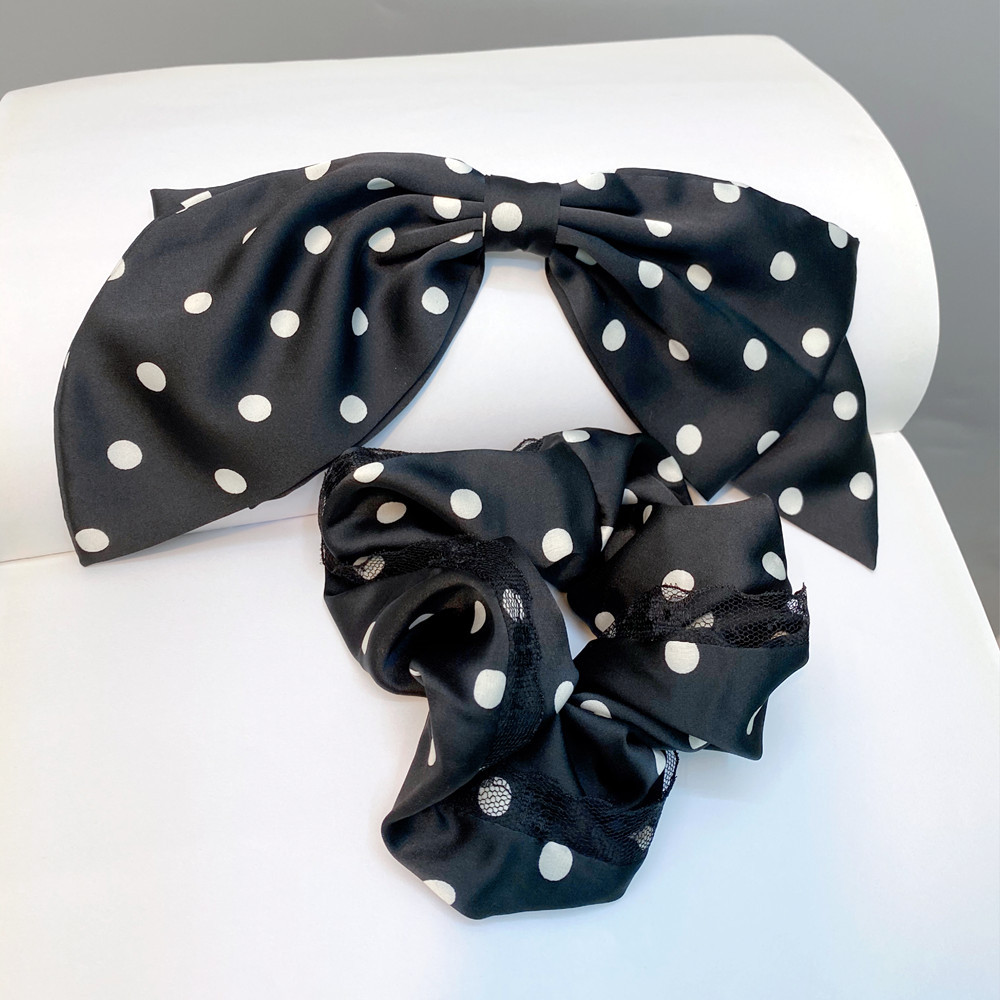 Fashion Polka Dot Satin Double Layer Large Bow Lace Hair Scrunchies display picture 6