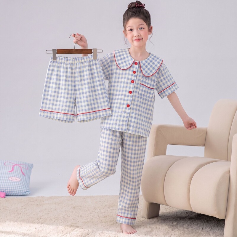 Children's Pajamas Three-Piece Set Girls' Baby Pajamas Spring and Autumn Long-Sleeved Cloud Cotton Thin Style Kidsren's Student Home Clothes Children's Pajamas Three-Piece Set Girls' Baby Pajamas Spring and Autumn Long-Sleeved Cloud Cotton Thin Style Kidsren's Student Home Clothes