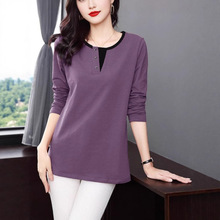 长袖t恤女2025新款加肥加大码打底衫中年妈妈中长显瘦上衣