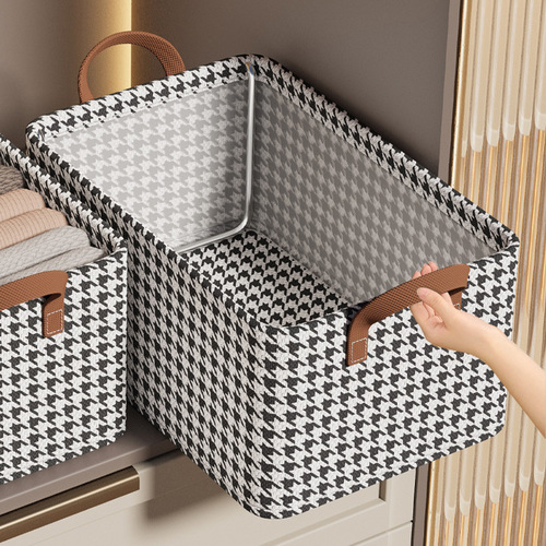 Clothes storage box, home wardrobe, trousers and clothing layered basket, cotton and linen fabric folding storage box, seasonal artifact