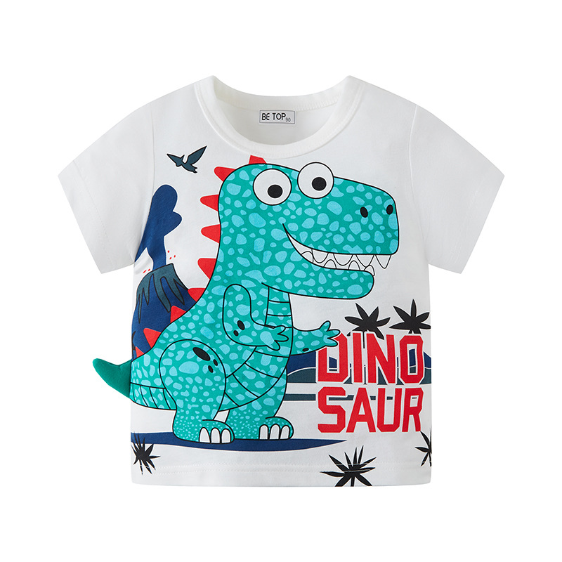 2025 nuevo estilo dinosaurio tridimensional dibujos animados para niños camiseta de manga corta niño bebé top de punto al por mayor de una pieza