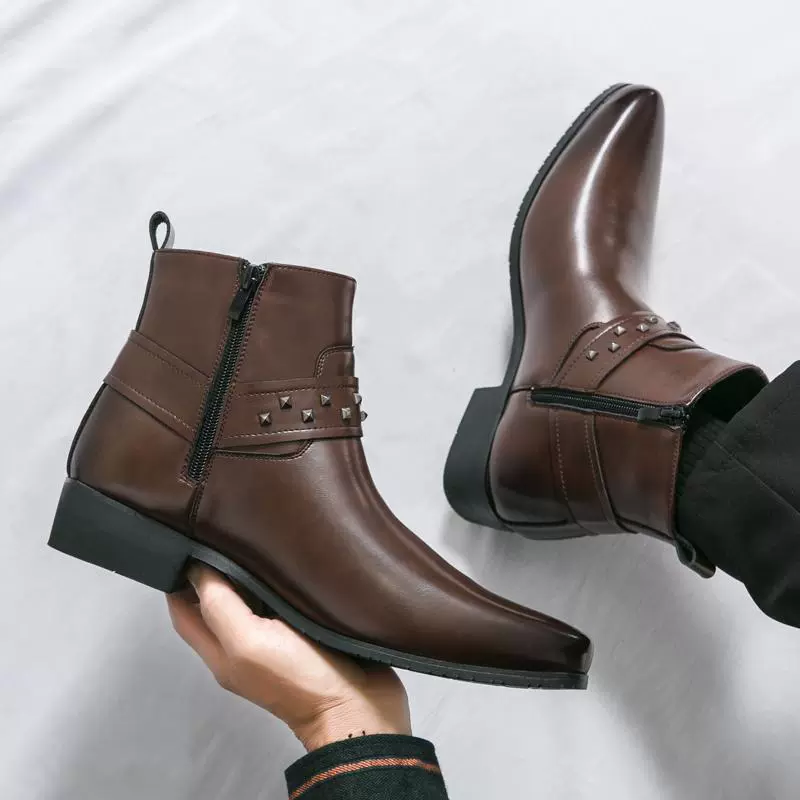 Монгольский рыцарь кожаные сапоги мужские британские ретро короткие сапоги мужские заклепки толстые подошвы толстые каблуки сапоги челси мужчины