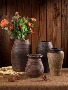 Chinese Retro Pottery Vase Flower Arrangement Flower Pot Home Soil Culture Dried Flowers Living Room Decoration Ornaments Antique Pottery