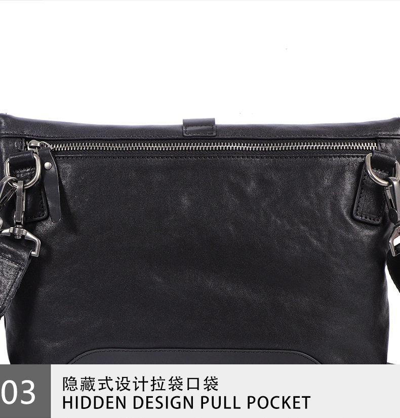 Túi đeo chéo nam da bò thật kiểu dáng nhỏ gọn, túi cầm tay thời trang 29×11×17 cm — màu đen chi tiết 18