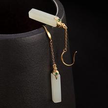 方形简约白玉耳饰女镀925银针宫廷风气质耳坠长款耳环配旗袍饰