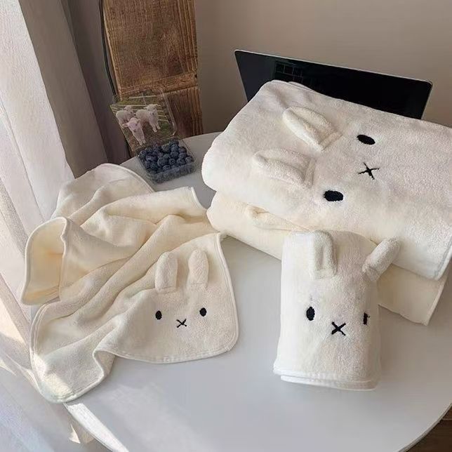 Miffy conejo toalla de baño de coral, toalla de baño de lana, toalla de baño de absorción de agua, toalla de baño de cabello dulce, toalla de baño de la cara doméstica