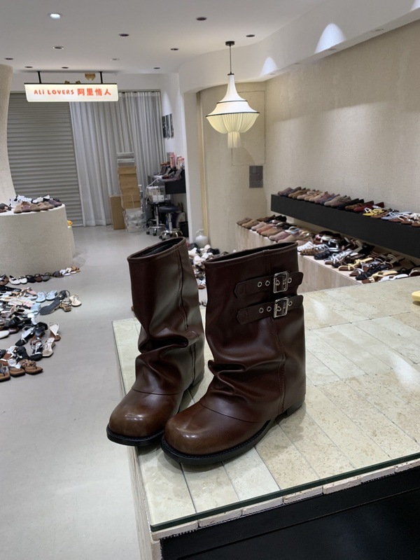 粗跟皮带扣裤管靴女2025秋冬新款时装靴韩版厚底增高绒面短筒女靴|undefined