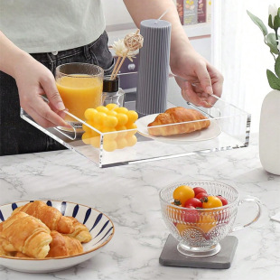 Transparent Acrylic Tray with Handle Countertop Tray Kitchen Bathroom Cosmetics Jewelry Toiletries Storage Tray