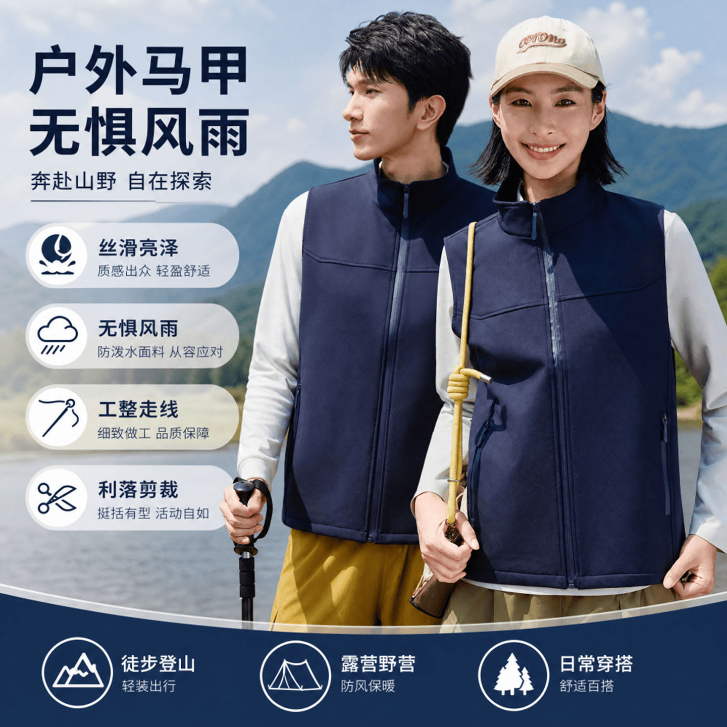 Stand-Collar Softshell Fleece Vest for Autumn and Winter Outdoor Workwear, Volunteer Workwear, Event Custom Logo Printing