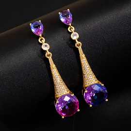 金色渐变紫宝石耳坠 轻奢小众设计感耳饰 高级感法式优雅气质配饰
