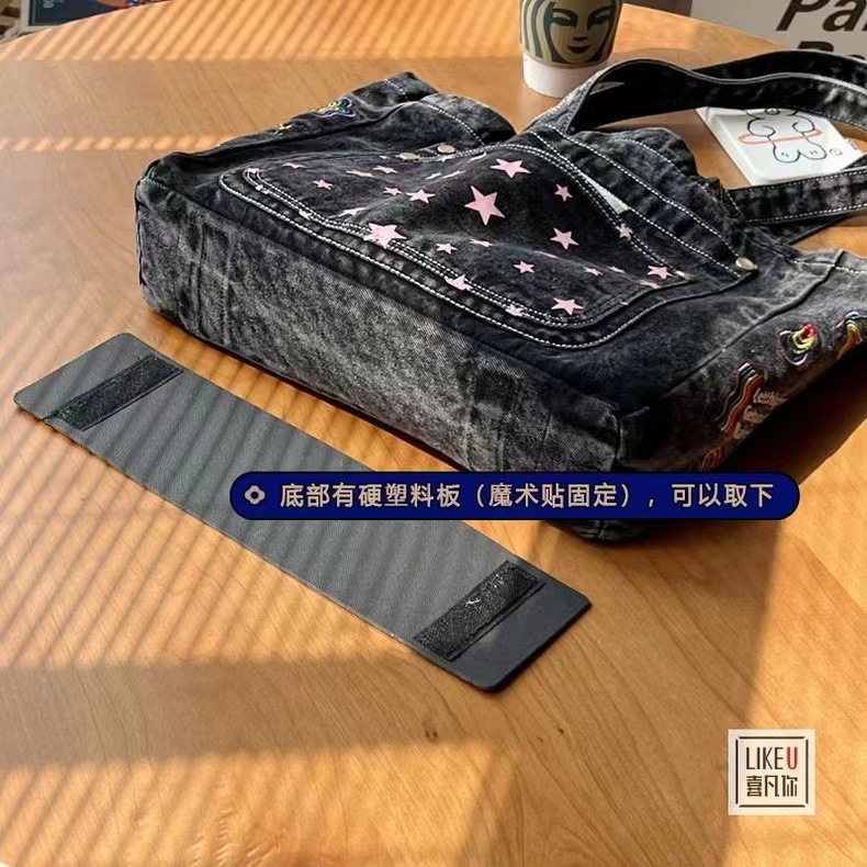 伊妮兒 小眾重工刺繡歐式時尚方形帆布牛仔文藝手提單肩托特包女
