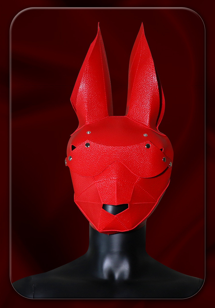 Jiuai SM Rabbit Head Mask – Red PU Role-Play Headgear for Adults — detail image 14