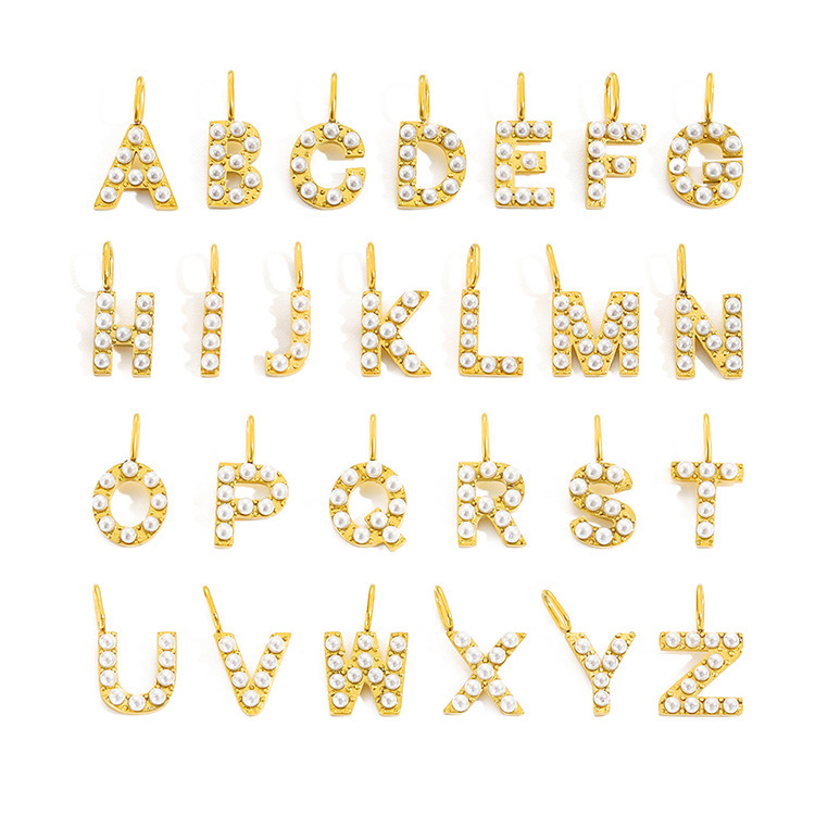 5g Weight Artificial Pearls Inlay Material Charms, Jewelry Accessories Classification 1 Piece Quantity Stainless Steel Material Letter Pattern Plating, Inlay Design 1 Piece Stainless Steel Artificial Pearls Letter 1
