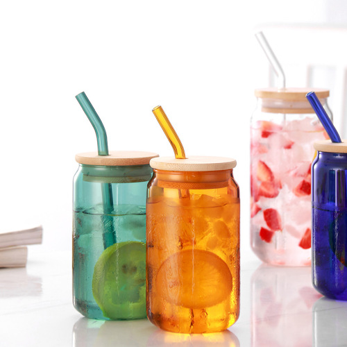 Internet celebrity ins style heat-resistant colored glass straw cup household juice cold drink coffee can can Coke water cup