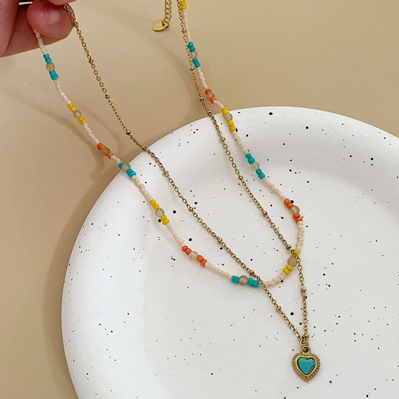 Blue necklace from pearl, ethnic chain for key bag , french style, European style, ethnic style