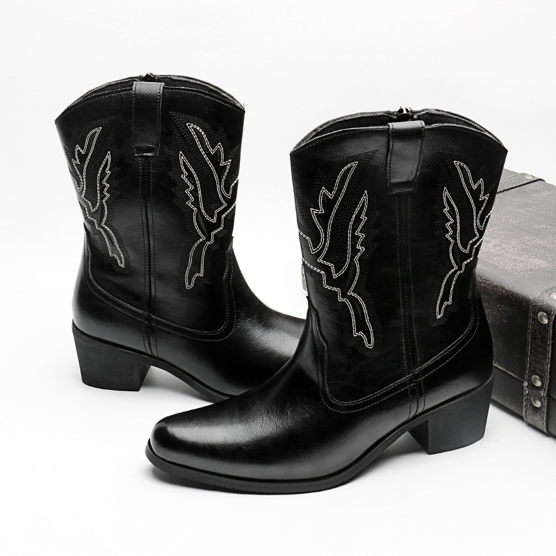 Western cowboy boots Hipster men's shoes Workwear Stylish retro zip boots_vogvips.com