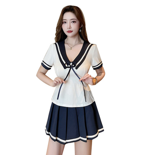 New student uniform golden classic sales model sexy temptation suit navy collar college style pleated skirt sailor suit