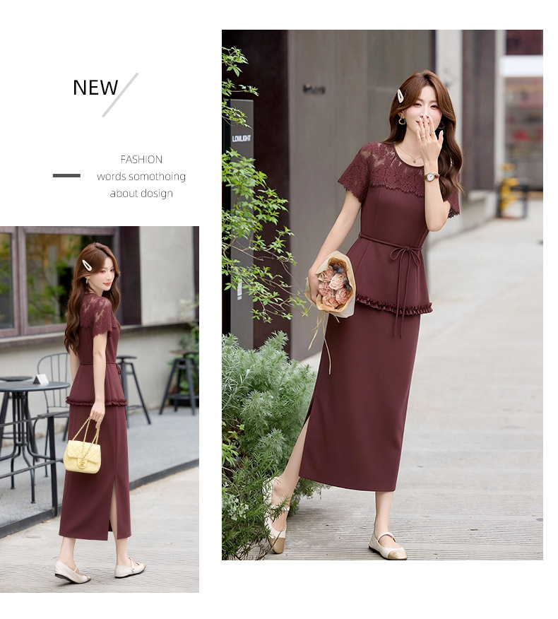 Bộ áo ren + chân váy hai mảnh nữ tính thanh lịch SX92621 — màu đen, Đỏ chà là, màu trắng ngà chi tiết 30