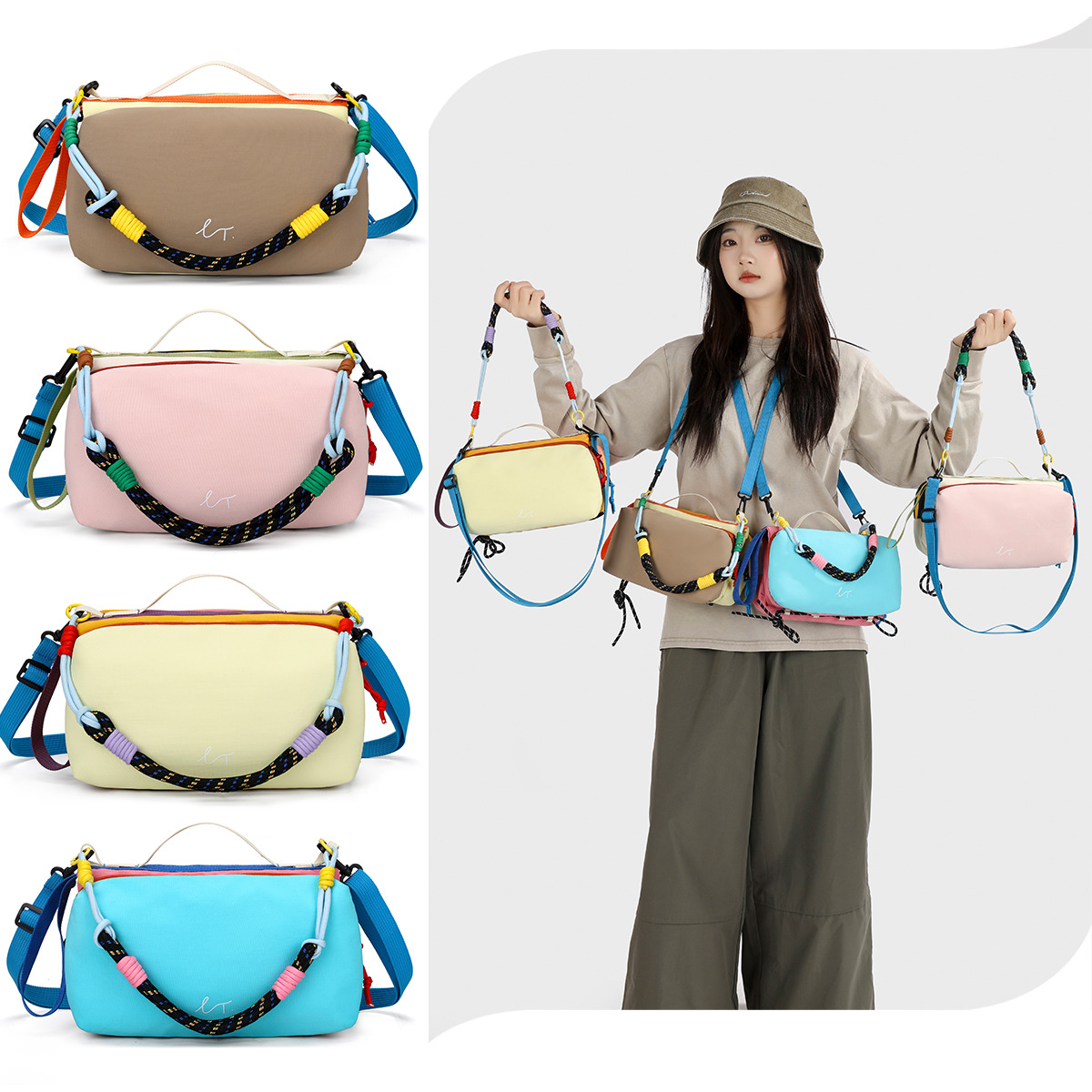 Dopamine Color-Blocking Handbag 2026 New Model Large Capacity Fashionable Girl Makeup Bag Portable Phone Bag for Outings