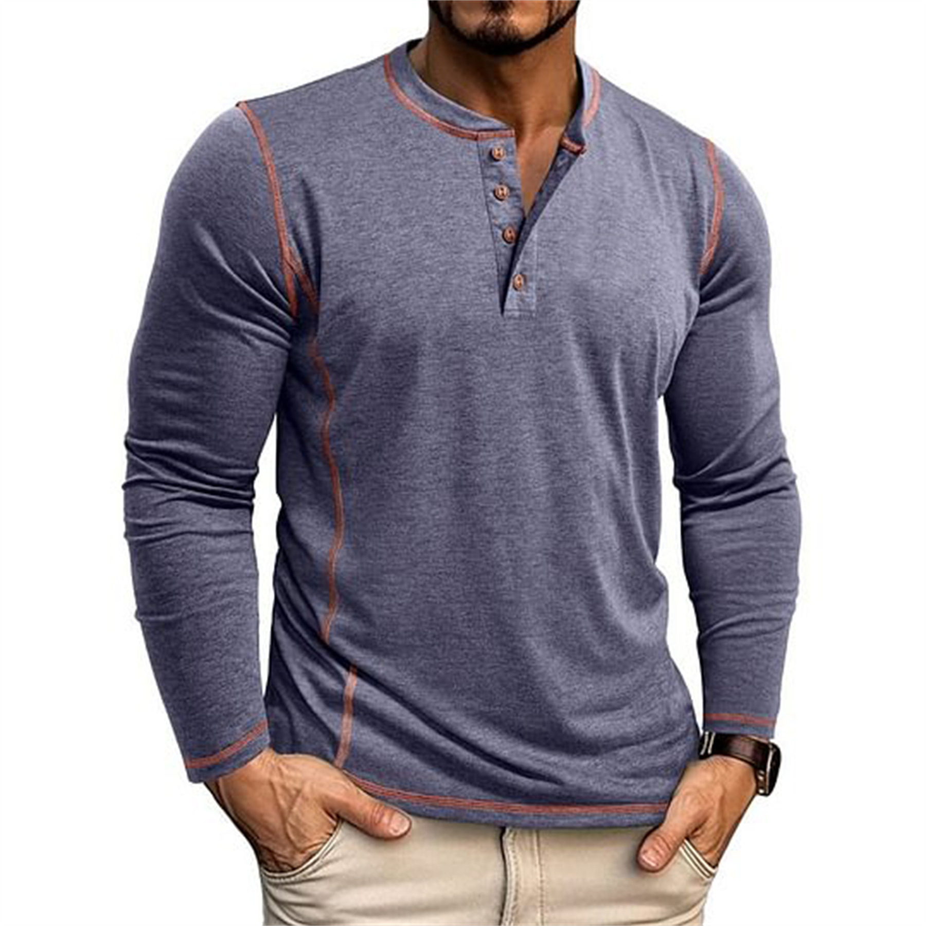 Herren Langarm T-shirt Mit Stehkragen Für Den Alltag_voghion.com