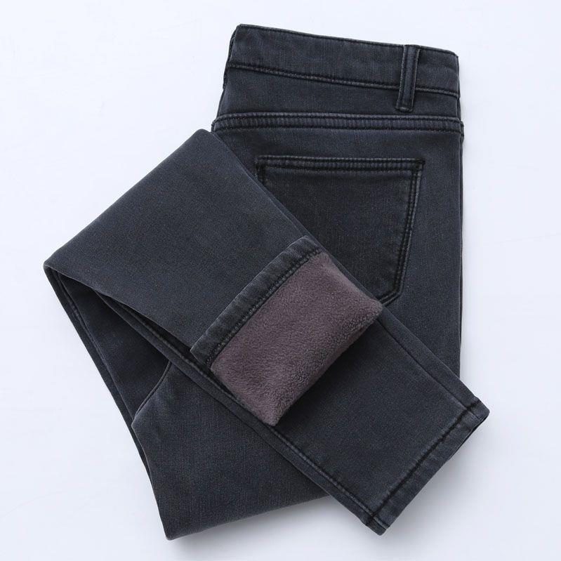 Warm Cotton Pants Women's Winter High Waist Jeans Women's Winter Fleece-lined Thickened Micro-elastic Tight Slimming Trendy Fleece-lined Trousers