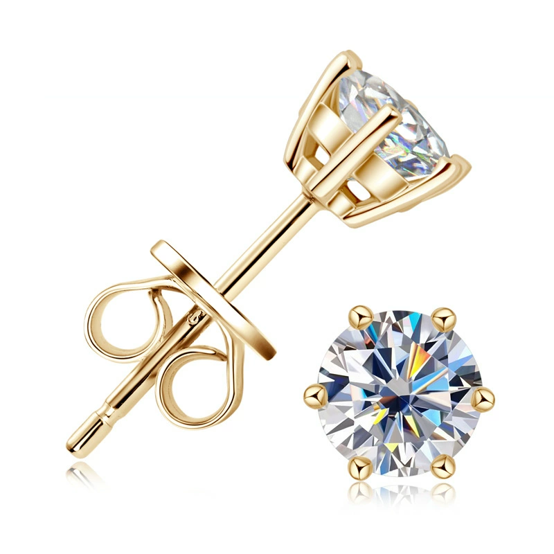 Классические серьги-гвоздики S925 стерлинговое серебро, мозайка Moissanite 0,1–2 ct, варианты позолоты