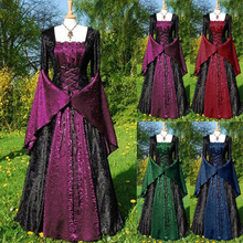 欧美中世纪时期欧洲宫廷风复古派对礼服连衣裙女装长裙一件代发