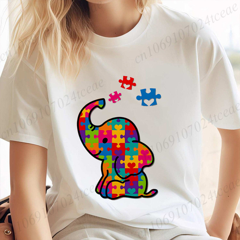 Funny Autism Awareness T-Shirt for Women Accept Neurodiversity Summer Shirt Hip Hop Streetwear