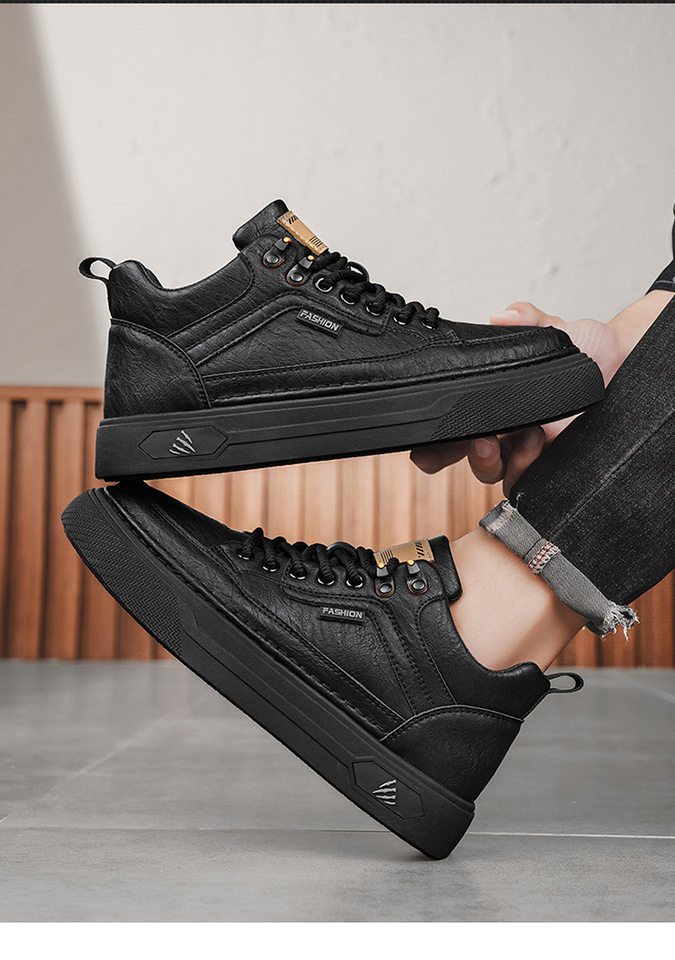 Giày nam cổ trung chống thấm nước chống trơn trượt màu đen, giày thể thao sneaker đa năng đi làm và giải trí, gót 3-5 cm — quần kaki, đen chi tiết 12