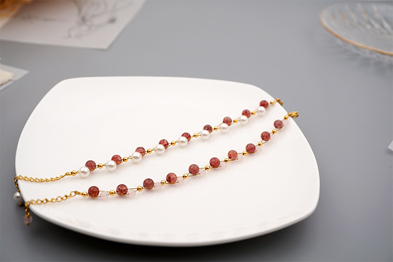 Daily Occasion Artificial Crystal, Imitation Pearl, Ferroalloy Material 1 Piece Sweet Round Imitation Pearl Titanium Steel Beaded Women's Bracelets