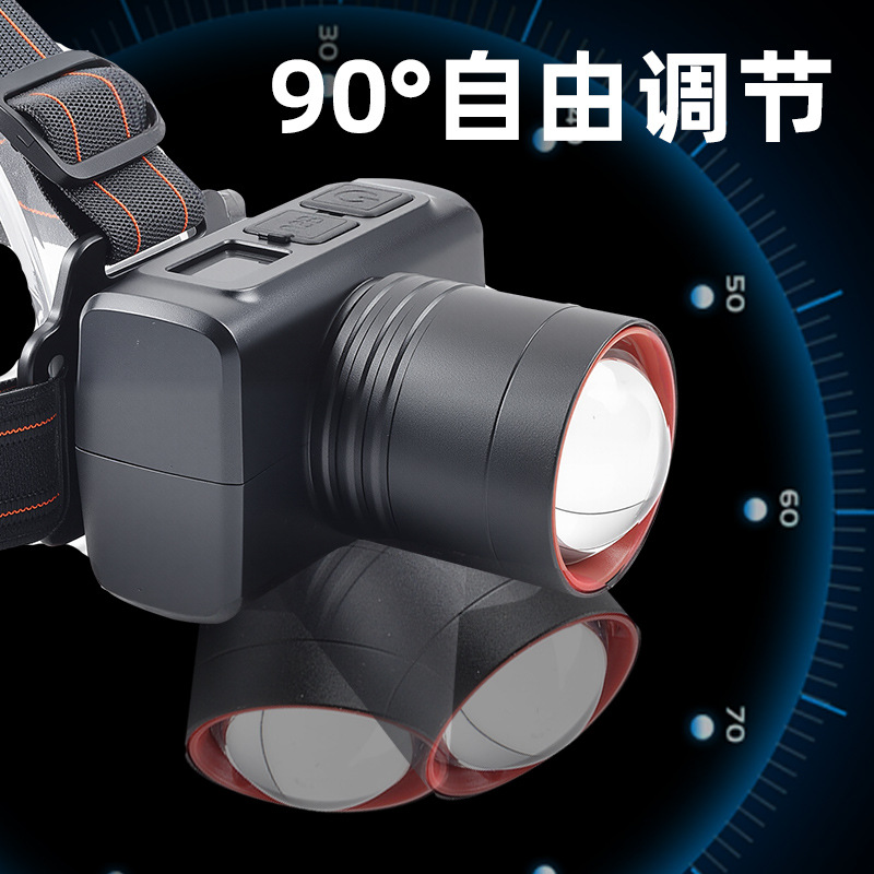 跨境爆款铝合金感应便携式头灯户外照明用伸缩变焦功能长续航头灯