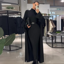 2024秋季新款欧美亚马逊跨境女装半高领修身连衣裙针织长袍两件套