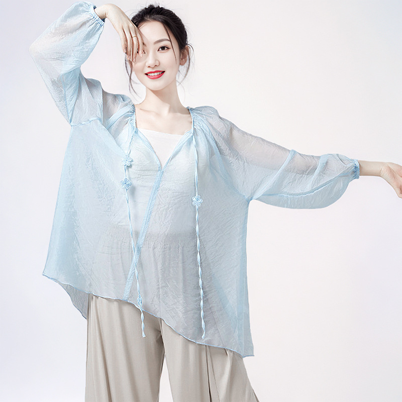 Classical Dance Flowing Gauze Dress Loose Tassel Dance Practice Outfit Chinese Dance Modern Dance Ethereal Training Top for Adults