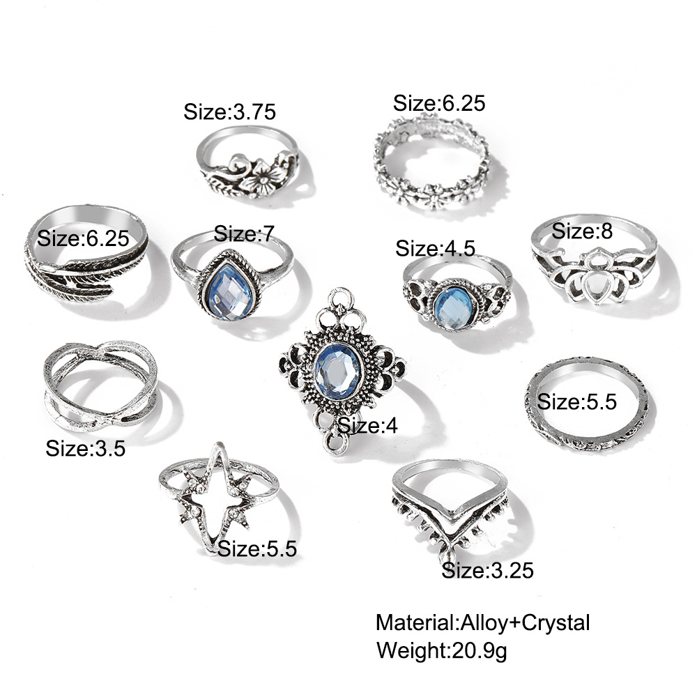 Fashion Solid Color Alloy Plating Inlay Artificial Gemstones Rhinestones Rings 1 Set