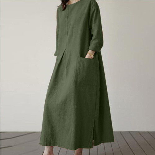 New long-sleeved women's dress with spring round neck elegant dress with women casual and fashionable holiday sundress