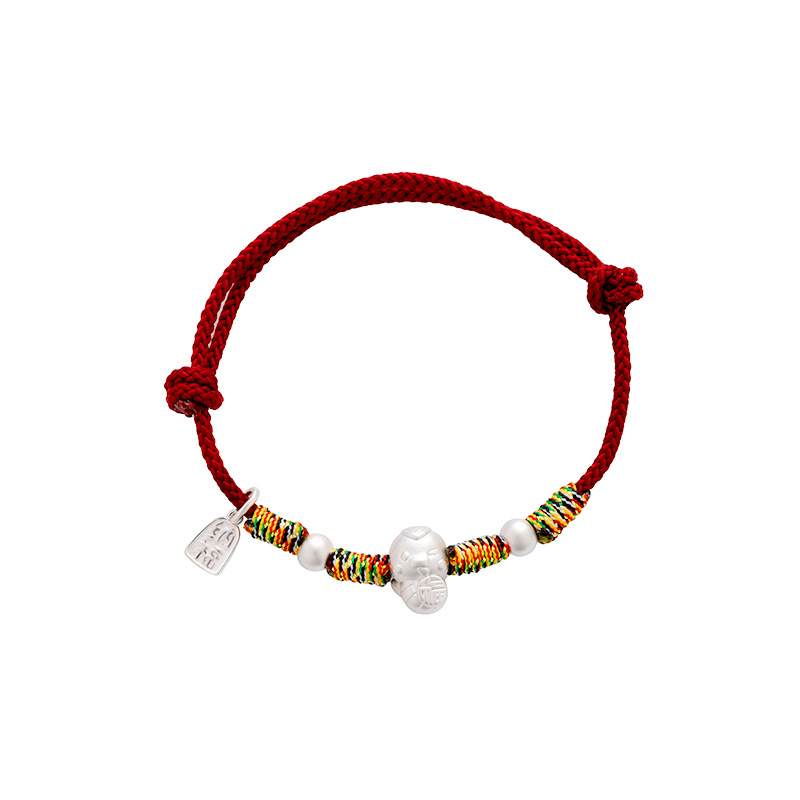 999 plata esterlina Nafu Zodiac Serpiente pulsera de cuerda roja mujer 2025 explosión este año de la vida año de la serpiente cuerda tejida a mano