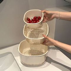 双层新款沥水洗菜菜篮水果盘水果客厅塑料菜篮子篮子家用厨房加1H