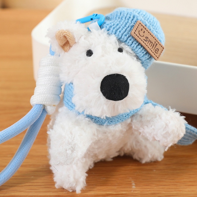 Cute niña garabateado perro West Highland puppy peluche mini muñeca regalo bolsas colgantes al por mayor