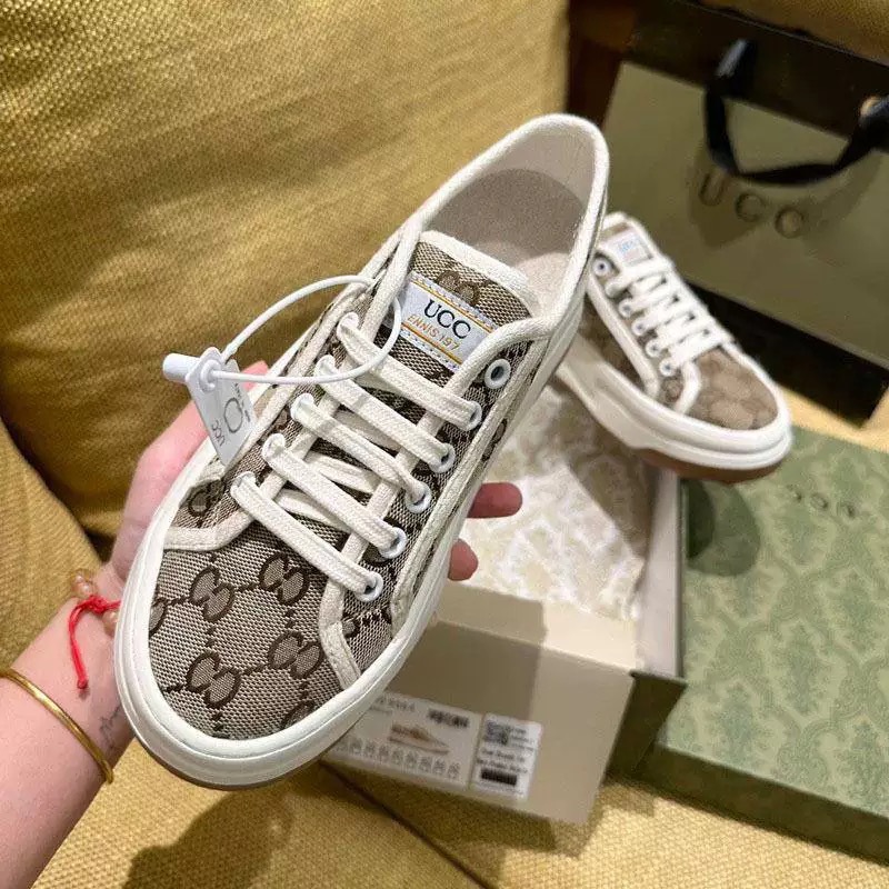 Coolqi 1977 Thick-Soled Embroidered Canvas White Shoes New Style Lace-Up Color-Blocking Thick-Soled Lace-Up Round-Toe Couple Shoes for Men and Women