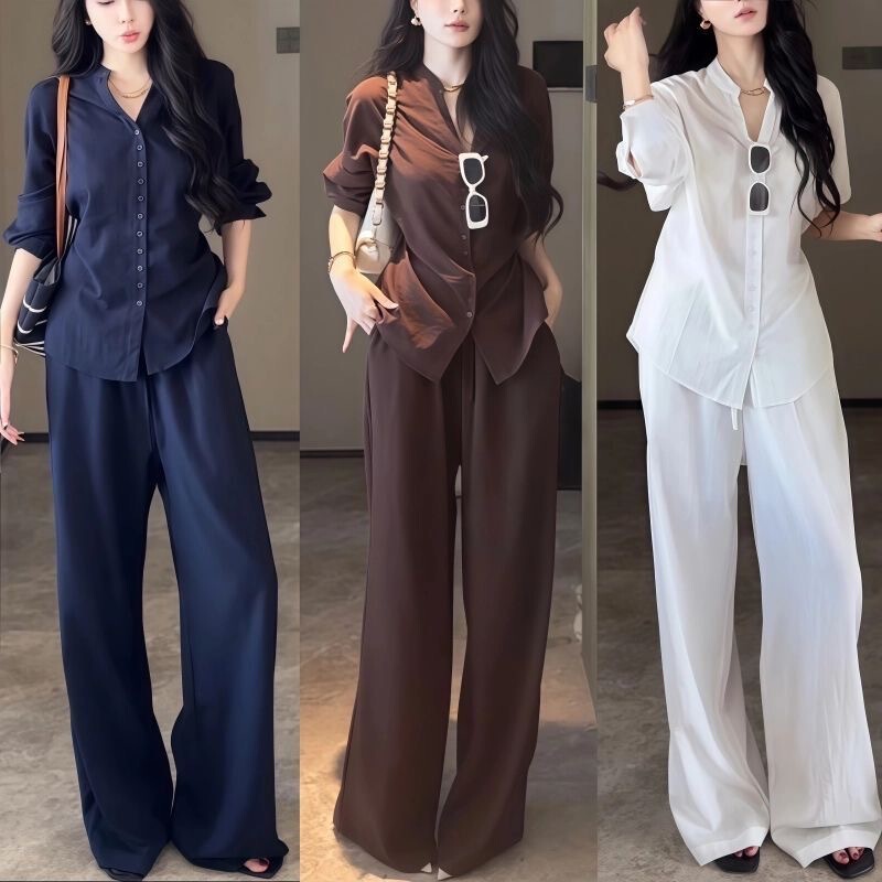 Minimalist Old Money Style Lazy Versatile High-End Suit Shirt Long Sleeve + Casual Pants Relaxed Elegant Women's Clothing