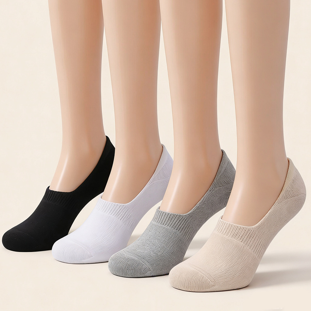 Cross-Border In-Stock Invisible Towel Socks for Women, Terry Sports Boat Socks, Non-Slip, Sweat-Absorbing, Low-Cut Short Socks for Men and Women