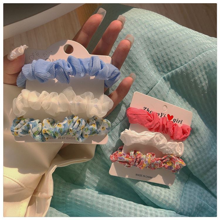 3 piezas ~ celebridad de Internet intestino delgado anillo de pelo ins malla floral pequeños accesorios para el cabello fresco retro diadema de hadas francés estilo coreano