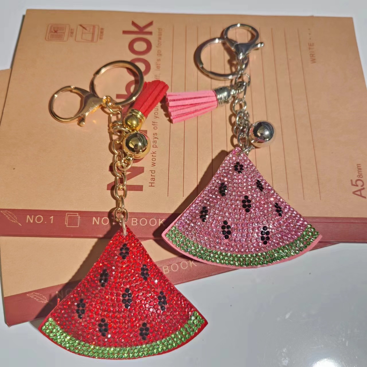 Flannel Material 1 Piece Glam Cute Fruit Watermelon Flannel Diamond Unisex Keychain
