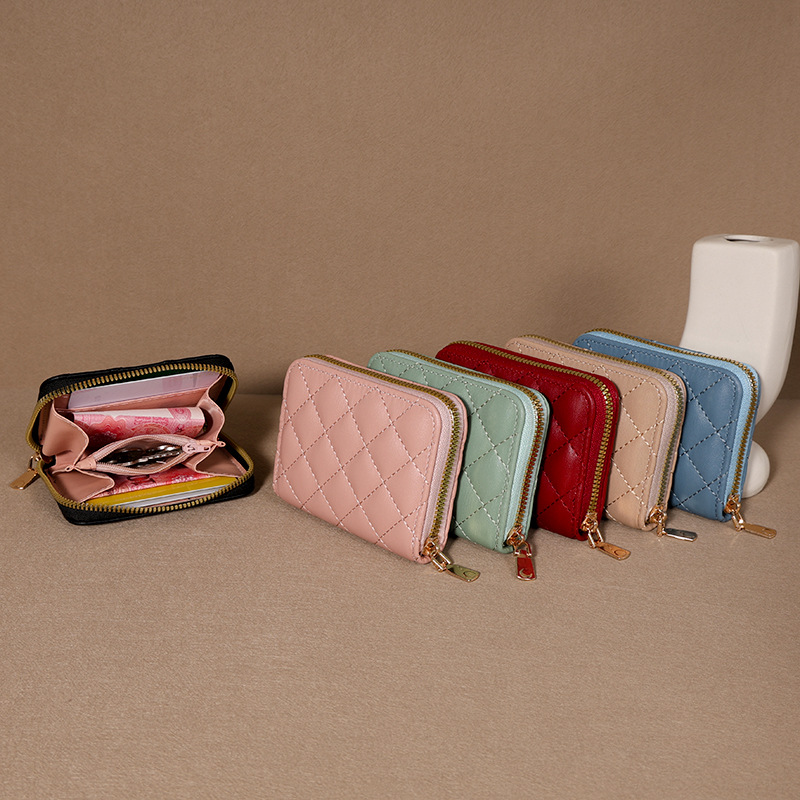 Venta directa de fábrica personalizada, estilo explosivo, moda europea y americana, bolso de tarjeta de rombo corto, monedero con cremallera para mujer, tarjetero de gran capacidad